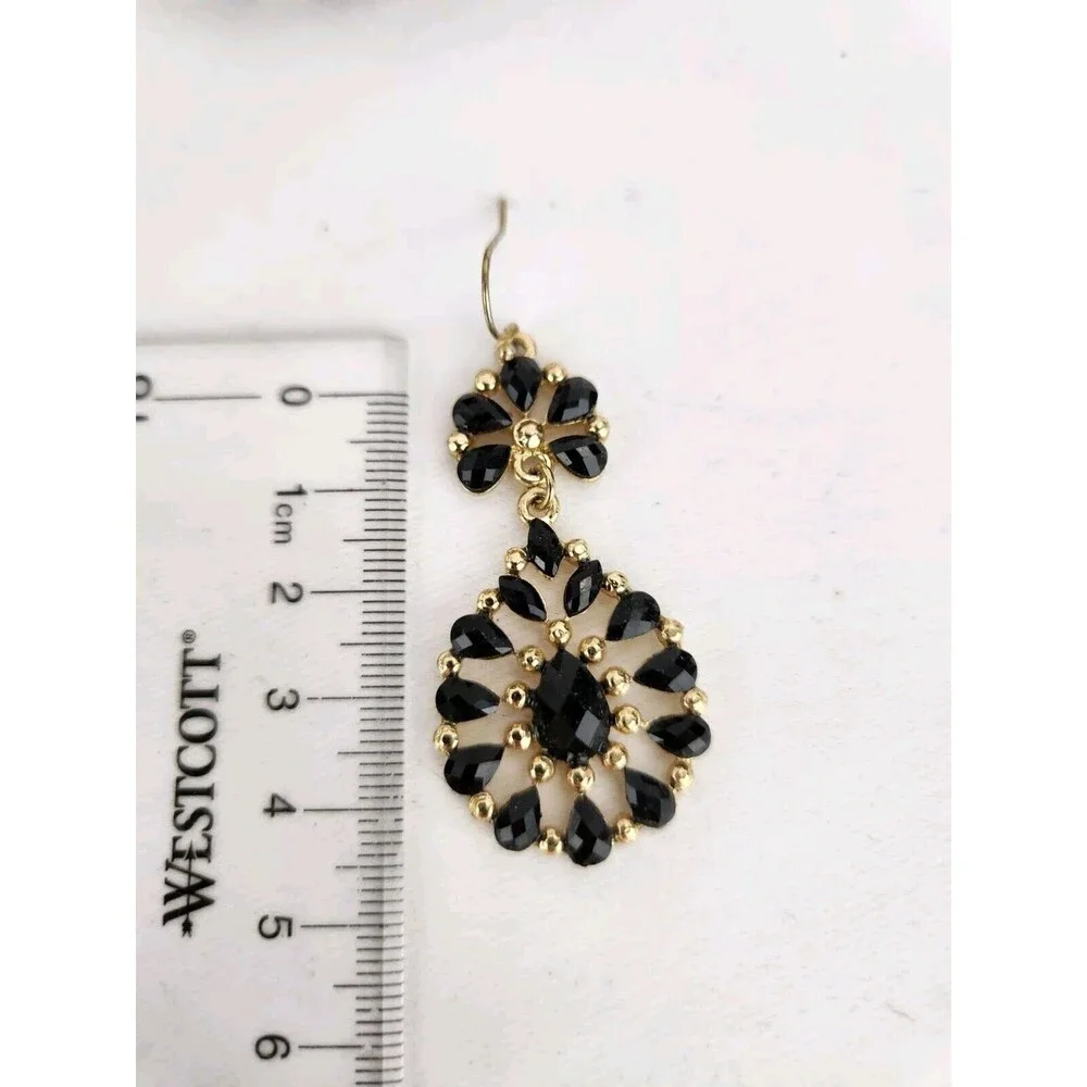 Gold‎ Tone Black Floral Beaded Statement Necklace Clasp Bracelet Earrings